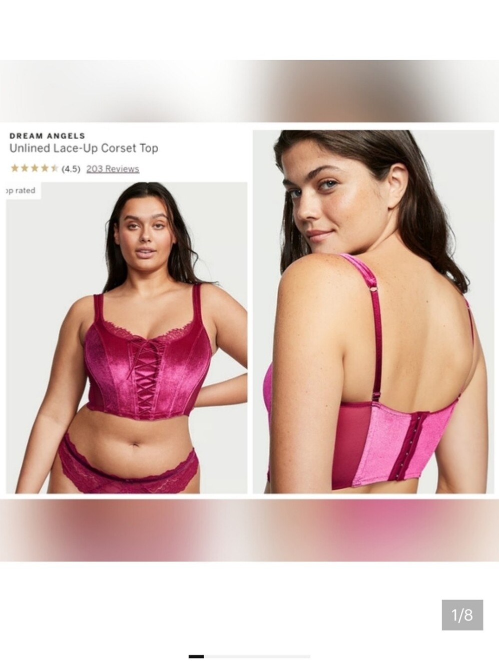 Victoria's secret DREAM ANGELS Velvet Lace-Up Corset Bra CLARET RED LARGE